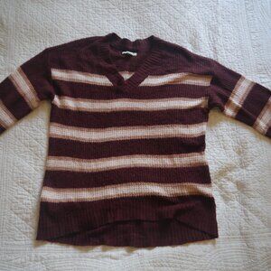 American Eagle cream and burgundy striped sweater